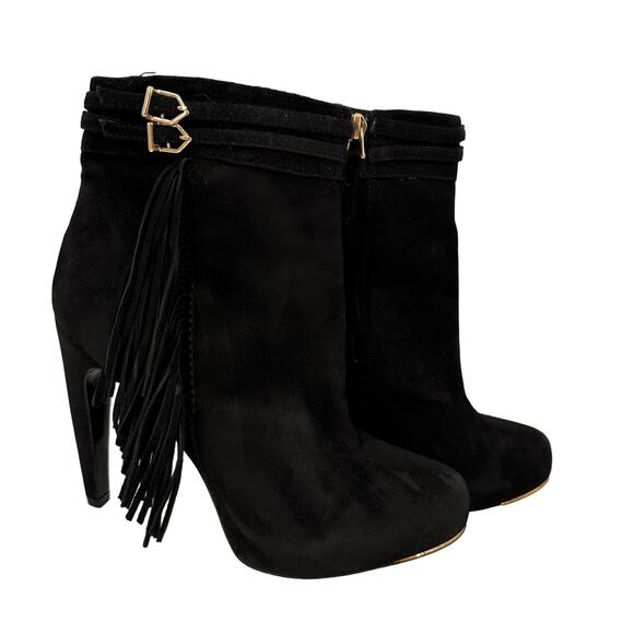 Sam Edelman Black Leather Keegan Fringe Stiletto Heel Booties Size 8.5 - Picture 1 of 10